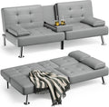 Homall Futon Sofa Bed, Leather Futon Couch with Removable Armrests, Adjustable Recliner Sleeper Sofa Bed with Dual Cup Holders for Living Room, Apartment, Office (Gray)